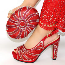 Load image into Gallery viewer, Hot Sale Elegant Red Color High Heels Shoes And Matching Bag Set Fashion African Stone Woman Shoes And Bag Set For Party Dress