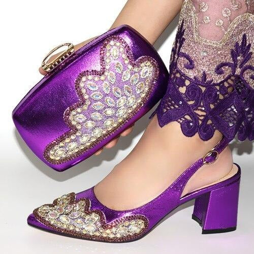 doershow charming Italian Matching Shoes And Bag Set African Style Lady purple Shoes And Bag To Match For Wedding Dress!SLO1-21