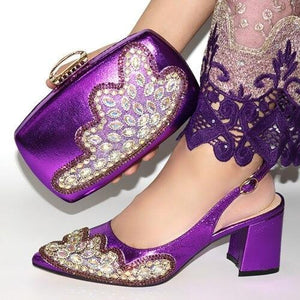 doershow charming Italian Matching Shoes And Bag Set African Style Lady purple Shoes And Bag To Match For Wedding Dress!SLO1-21