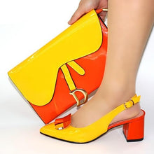 Load image into Gallery viewer, doershow New 2020 African Design yellow Shoes And matching Bags Italian Style High Heels Shoes And Bag Set For party SAD1-18