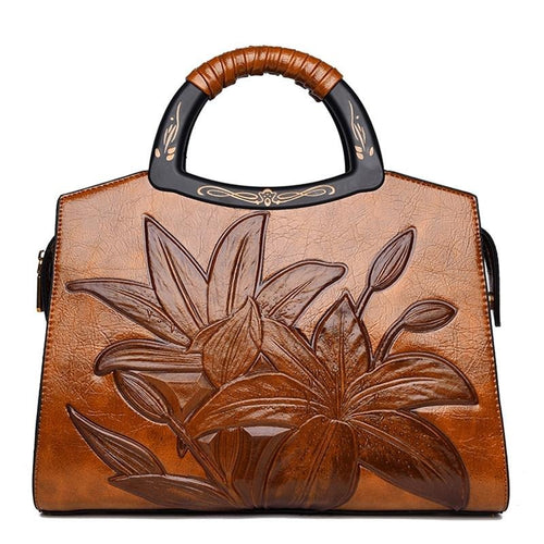 Designer Vintage Leather Crossbody Bags For Women Chinese Style Embossing Shoulder Messenger Bags Floral Handbags High Quality
