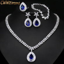 Load image into Gallery viewer, CWWZircons Water Drop Royal Blue CZ Necklace Earrings Ring And Bracelet 4 Piece Wedding Jewelry Set For Women Bridal Party T098