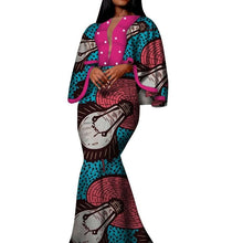 Load image into Gallery viewer, Autumn African Print Long Dresses for Women Bazin Riche Cotton Ruffles Sleeve Dresses Vestidos Pearl African Clothing WY5030