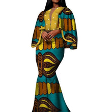 Load image into Gallery viewer, Autumn African Print Long Dresses for Women Bazin Riche Cotton Ruffles Sleeve Dresses Vestidos Pearl African Clothing WY5030