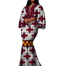 Load image into Gallery viewer, Autumn African Print Long Dresses for Women Bazin Riche Cotton Ruffles Sleeve Dresses Vestidos Pearl African Clothing WY5030