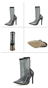 Aneikeh 2020 Spring Sexy Bling CRYSTAL Mesh Pumps Shoes Woman Fetish Thin High Heel PVC Pointed end Stripper Slip-On Party Shoes