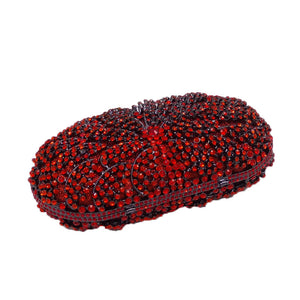 Double Flower Elegant Hollow Out Red Ruby Women Crystal Clutch Evening Handbags and Purses Metal Minaudiere Wedding Clutches Bag