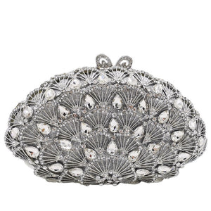 Double Flower Elegant Crystal Women Handbags and Purses Wedding Formal Dinner Bag Diamond Metal Clutch Minaudiere Bag