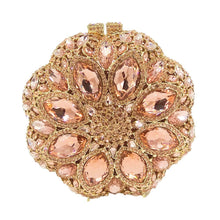 Load image into Gallery viewer, Double Flower Champange Women Crystal Round Clutch Purses Evening Bags Wedding Cocktail Party Minaudiere Handbags