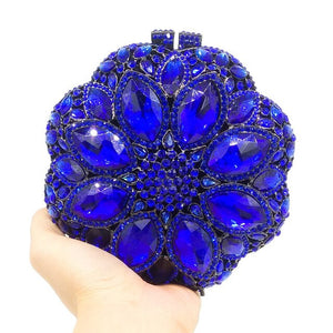 Double Flower Champange Women Crystal Round Clutch Purses Evening Bags Wedding Cocktail Party Minaudiere Handbags