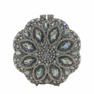 Double Flower Champange Women Crystal Round Clutch Purses Evening Bags Wedding Cocktail Party Minaudiere Handbags