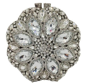 Double Flower Champange Women Crystal Round Clutch Purses Evening Bags Wedding Cocktail Party Minaudiere Handbags