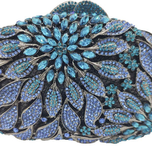 Boutique De FGG Elegant Women Blue Flower Evening Clutch Bags Wedding Bridal Floral Diamond Purses and Handbags Party Dinner Bag