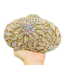 Load image into Gallery viewer, Boutique De FGG Elegant Women Blue Flower Evening Clutch Bags Wedding Bridal Floral Diamond Purses and Handbags Party Dinner Bag