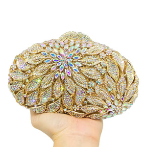 Boutique De FGG Elegant Women Blue Flower Evening Clutch Bags Wedding Bridal Floral Diamond Purses and Handbags Party Dinner Bag