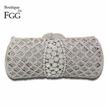 Load image into Gallery viewer, Boutique De FGG Dazzling Silver Women Crystal Clutch Purses Evening Bags Bridal Diamond Minaudiere Handbags Ladies Party Bag