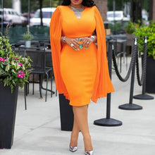 Load image into Gallery viewer, Orange Women Bodycon Dresses Elegant Party Dinner Midi Dress Robe African Pleated Shawl Sleeve Straight Dresses 2019 Vestiods