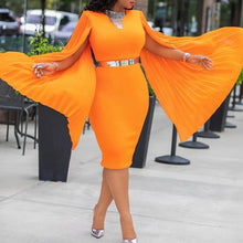 Load image into Gallery viewer, Orange Women Bodycon Dresses Elegant Party Dinner Midi Dress Robe African Pleated Shawl Sleeve Straight Dresses 2019 Vestiods