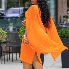 Load image into Gallery viewer, Orange Women Bodycon Dresses Elegant Party Dinner Midi Dress Robe African Pleated Shawl Sleeve Straight Dresses 2019 Vestiods