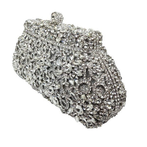 Gift Box Metal Minaudiere Clutch Silver Evening Crystal Handbags Women Socialite Party Prom Bag Bridal Clutches Wedding Purse