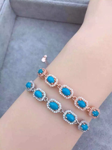 Natural turquoise gem Bracelet Natural gemstone Bracelet 925 silver Female Elegant square bracelet party fine jewelry Gift