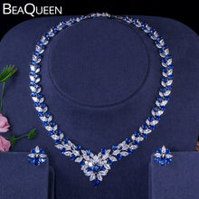 Load image into Gallery viewer, BeaQueen Brilliant Cubic Zircon Wedding Bridal Jewelry Sets Royal Blue Crystals Necklace Earrings Set Dress Accessories JS204