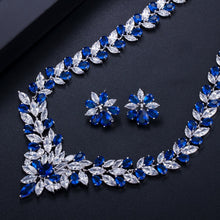 Load image into Gallery viewer, BeaQueen Brilliant Cubic Zircon Wedding Bridal Jewelry Sets Royal Blue Crystals Necklace Earrings Set Dress Accessories JS204