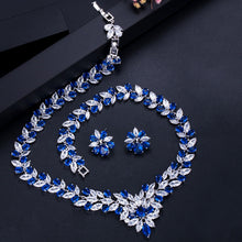 Load image into Gallery viewer, BeaQueen Brilliant Cubic Zircon Wedding Bridal Jewelry Sets Royal Blue Crystals Necklace Earrings Set Dress Accessories JS204