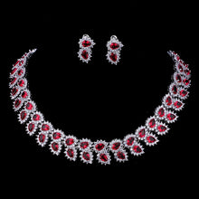 Load image into Gallery viewer, Emmaya Wedding Jewelry Sets Bridal Necklace Set for Women Teardrop White Red Zircon Jewelry Set Silver Color Engagement