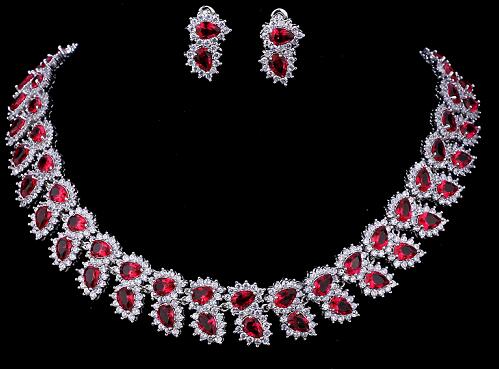 Emmaya Wedding Jewelry Sets Bridal Necklace Set for Women Teardrop White Red Zircon Jewelry Set Silver Color Engagement