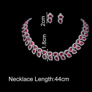 Emmaya Wedding Jewelry Sets Bridal Necklace Set for Women Teardrop White Red Zircon Jewelry Set Silver Color Engagement