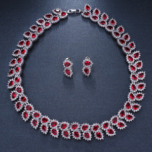 Emmaya Wedding Jewelry Sets Bridal Necklace Set for Women Teardrop White Red Zircon Jewelry Set Silver Color Engagement