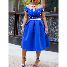 Load image into Gallery viewer, Sexy Club Party Elegant OL Lady Streetwear Autumn Women Dresses Blue Plus Size Off Shoulder Beading Female Fashion Pearl Dress