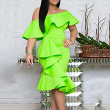 Load image into Gallery viewer, Green Women Dress Ruffles Sexy Off Shoulder Elegant Women Midi Dresses 2019 Female African Party Dress