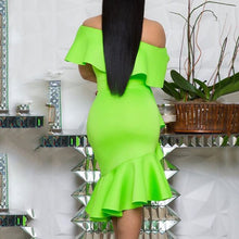 Load image into Gallery viewer, Green Women Dress Ruffles Sexy Off Shoulder Elegant Women Midi Dresses 2019 Female African Party Dress