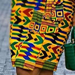 Vintage Yellow Printed Dress Puff Sleeve High Waist  African 2020 Summer Female Office Lady Dinner Midi Dresses Robe Vestiods