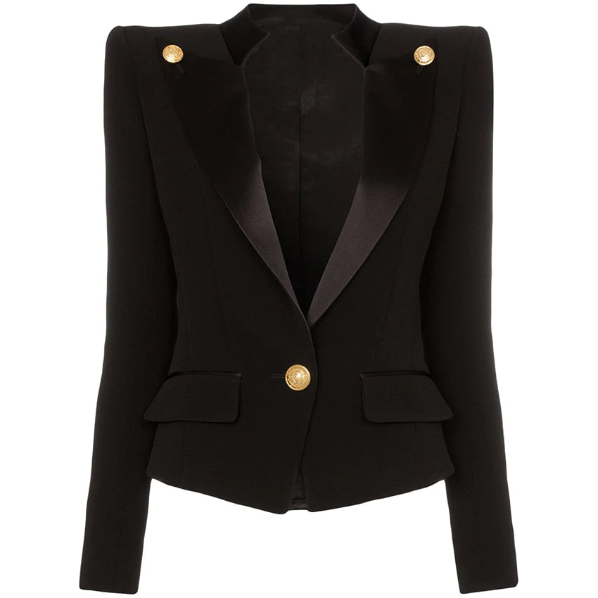 HIGH QUALITY Newest 2020 Designer Blazer Jacket Women's Single Button Satin Collar Blazer