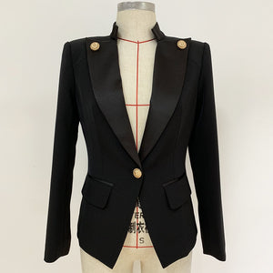 HIGH QUALITY Newest 2020 Designer Blazer Jacket Women's Single Button Satin Collar Blazer