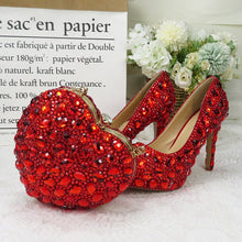 Load image into Gallery viewer, BaoYaFang Red rhinestone Women wedding shoes with matching bags Bride woman shoes and purse Platform shoes female Pumps