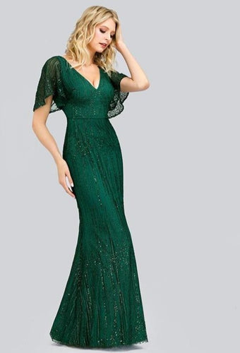 Sexy vestido de lentejuelas Maix para mujer de manga corta con cuello en V ajustado vestido de fiesta de noche elegante vestido de mujer largo Robe Femme 2020