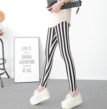 Load image into Gallery viewer, Black and White Vertical Striped Printed Women Leggings Fashion Casual Elasticity Ankle-Length Pant Female Fitnes Legging