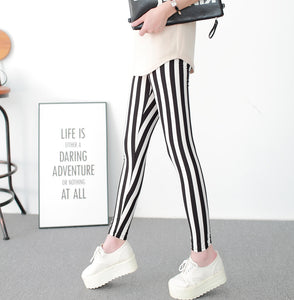 Black and White Vertical Striped Printed Women Leggings Fashion Casual Elasticity Ankle-Length Pant Female Fitnes Legging