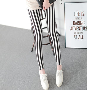 Black and White Vertical Striped Printed Women Leggings Fashion Casual Elasticity Ankle-Length Pant Female Fitnes Legging