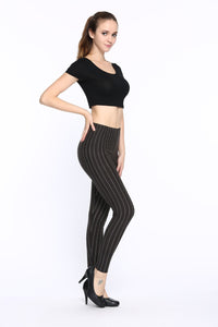 Black and White Vertical Striped Printed Women Leggings Fashion Casual Elasticity Ankle-Length Pant Female Fitnes Legging