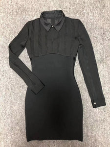 Winter Fashion 2020 Sexy Key Hole Mesh Long Sleeve Black Bodycon Bandage Dress Designer Fashion Evening Party Dress Vestido