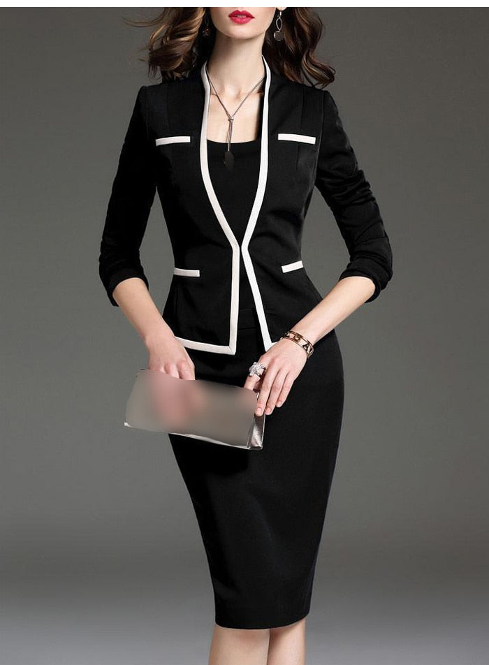 Women Suits Bodycon Dress Jacket 2 Pieces Set Office Wear Jacket Dress 2020 Spring Autumn Female Dress Suits Plus Size 6XL