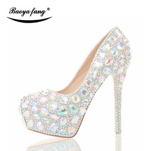 New arrival 12cm/14cm AB crystal wedding shoes women high heels platform shoes Bridal party dress shoes woman