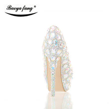 Load image into Gallery viewer, New arrival 12cm/14cm AB crystal wedding shoes women high heels platform shoes Bridal party dress shoes woman