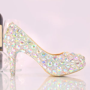 New arrival 12cm/14cm AB crystal wedding shoes women high heels platform shoes Bridal party dress shoes woman