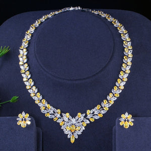 BeaQueen Brilliant Cubic Zircon Wedding Bridal Jewelry Sets Royal Blue Crystals Necklace Earrings Set Dress Accessories JS204